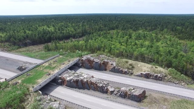 Aerial of Land Bridge for Wild Life to Cross Highways