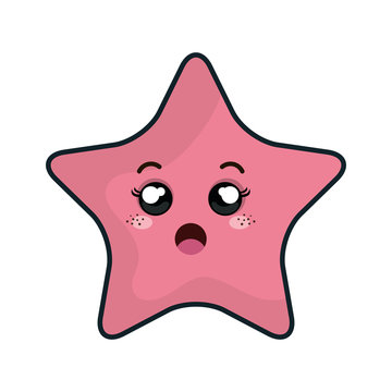 kawaii pink cartoon cute star shape with surprise expression face. vector illustration