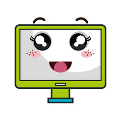 computer technology monitor. kawaii cartoon smiling . vector illustration