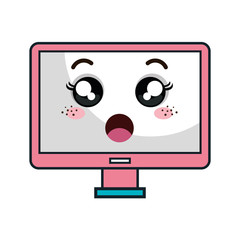 computer technology monitor. kawaii cartoon smiling . vector illustration