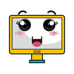 computer technology monitor. kawaii cartoon smiling . vector illustration