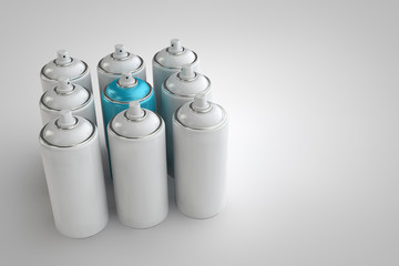 Spray can on light background. 3D render cans.