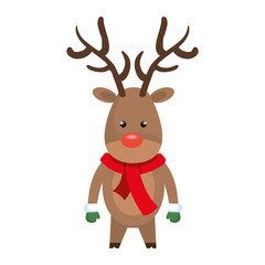 christmas deer cartoon with red nose. rudolph character. vector illustration