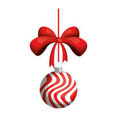 striped christmas ball decoration with red bow ribbon. vector illustration