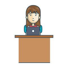 avatar woman cartoon working with laptop. office desk. vector illustration