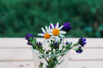 bouquet of white and blue flowers
