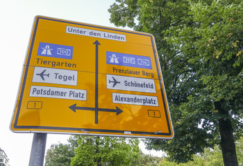 Direction signs to famous districts in Berlin