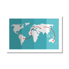 world earth map with red navigation arrows. vector illustration