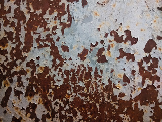 closeup shot of aged and decayed metal surface in brown and grey