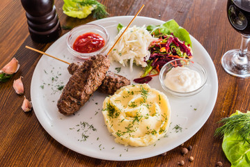 kebab with mashed potatoes