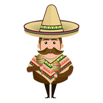 avatar  man cartoon with mustache and  wearing traditional mexican hat. vector illustration