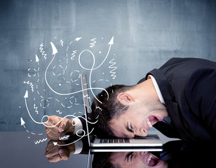 Business person with frustrated thoughts