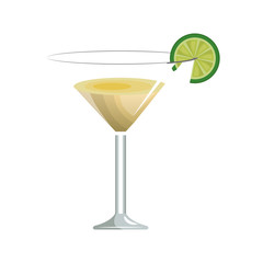 cocktail glass liquor drink alcohol beverage with lemon slice. vector illustration