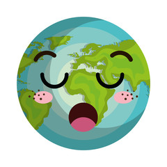 earth world planet kawaii cartoon with boring face expression. vector illustration