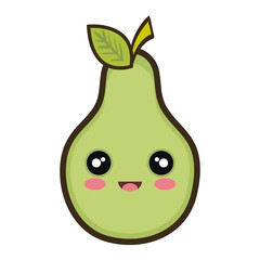 pear fruit food. kawaii cartoon happy expression face. vector illustration