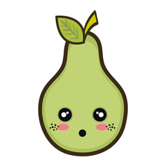 pear fruit food. kawaii cartoon with surprised expression face. vector illustration