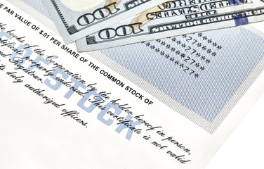 Fototapeta premium Stock Certificate with US One Hundred Dollar Bills