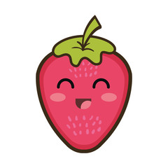 strawberry  fruit food. kawaii cartoon with happy expression face.