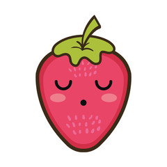 strawberry  fruit food. kawaii cartoon with lazy expression face.