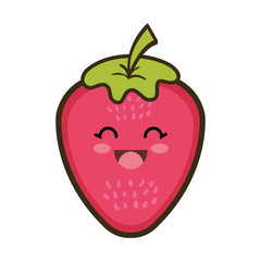 strawberry  fruit food. kawaii cartoon with happy expression face.
