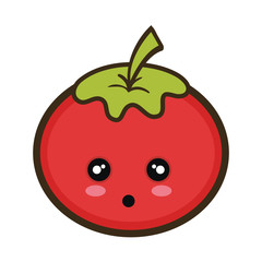 red tomato vegetable food. kawaii cartoon with surprised expression face.