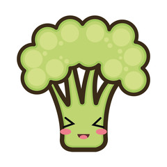 green broccoli vegetable food. kawaii cartoon with happy expression face.