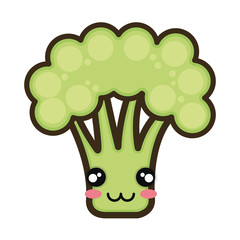 green broccoli vegetable food. kawaii cartoon with happy expression face.