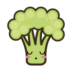 green broccoli vegetable food. kawaii cartoon with lazy expression face.