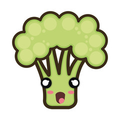 green broccoli vegetable food. kawaii cartoon with surprised expression face.