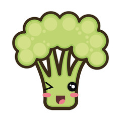 green broccoli vegetable food. kawaii cartoon with happy expression face.