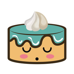 sweet cake dessert. kawaii cartoon with lazy expression face. vector illustration