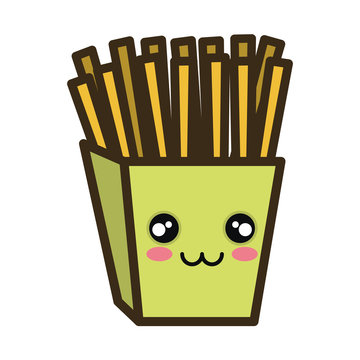 box french fries. kawaii cartoon with happy expression face. vector illustration