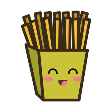 box french fries. kawaii cartoon with happy expression face. vector illustration