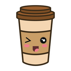 coffee portable cup. kawaii cartoon with happy expression face. vector illustration