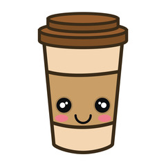 coffee portable cup. kawaii cartoon with happy expression face. vector illustration
