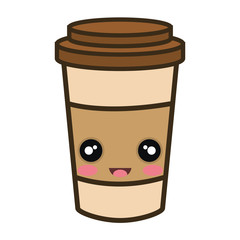 coffee portable cup. kawaii cartoon with happy expression face. vector illustration