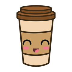 coffee portable cup. kawaii cartoon with happy expression face. vector illustration