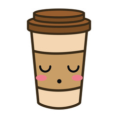 coffee portable cup. kawaii cartoon with lazy expression face. vector illustration