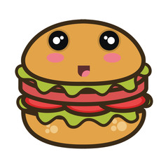 burger fast food. kawaii cartoon with happy expression face. vector illustration