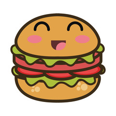 burger fast food. kawaii cartoon with happy expression face. vector illustration