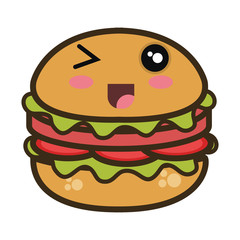 burger fast food. kawaii cartoon with happy expression face. vector illustration