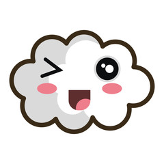 white cloud. kawaii cartoon with happy expression face. vector illustration