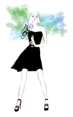 Gardinen Frau im Abendkleid mit Glas Champagner © Isaxar