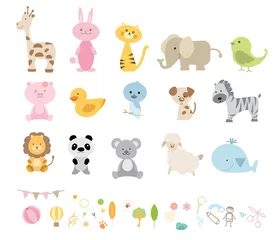 Meubelstickers Speelgoed Een vectorillustratie van verschillende tekenfilms met wilde dieren