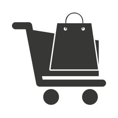 cart shopping with commercial icon isolated vector illustration design