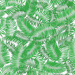 Seamless pattern with hand-drawn tropical leaves