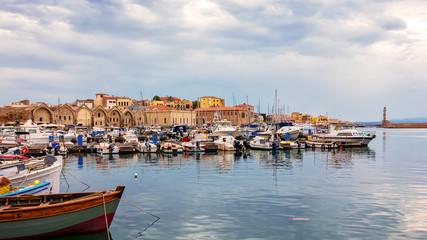 Fototapeta na wymiar View of the old port of Chania. Crete, Greece