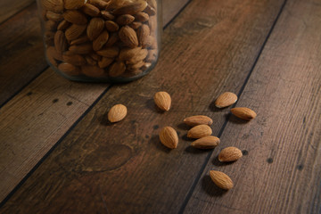 Almonds on wood table