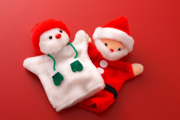  サンタと雪だるまの手人形 