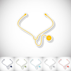 Stethoscope. Flat sticker with shadow on white background